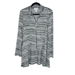 Joseph Ribkoff Black white and gray knit zip up high-low cardigan size 8